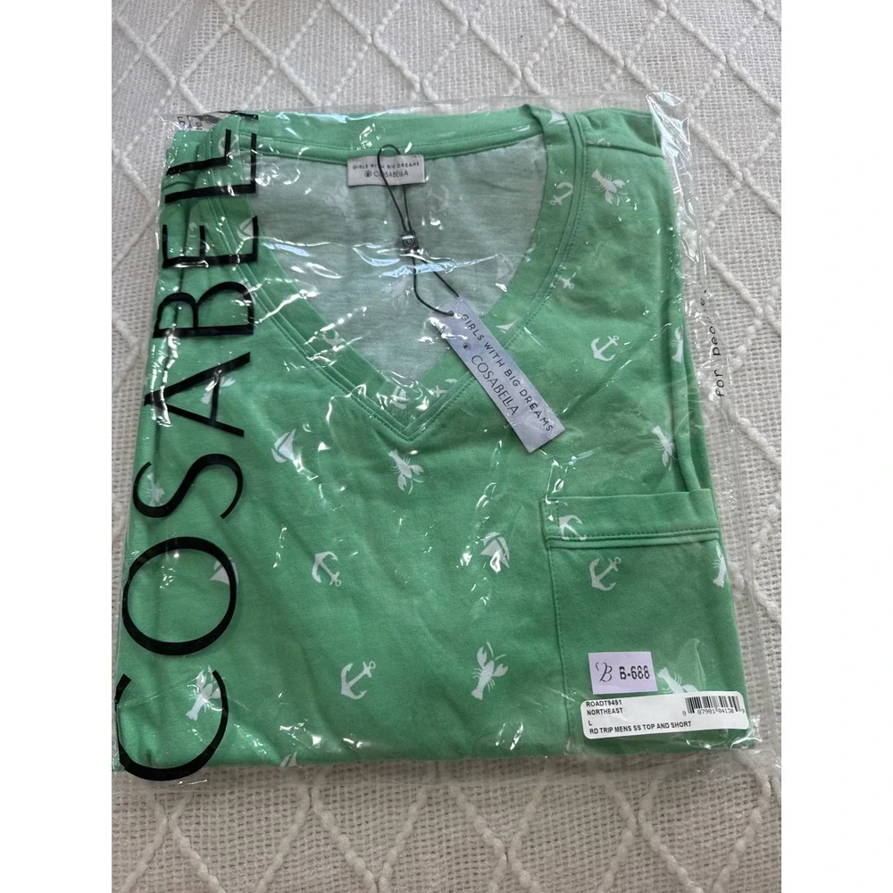 Men's Luxury Cotton Pajama Set by Cosabella – V-Neck‎ Tee & Shorts Combo size L